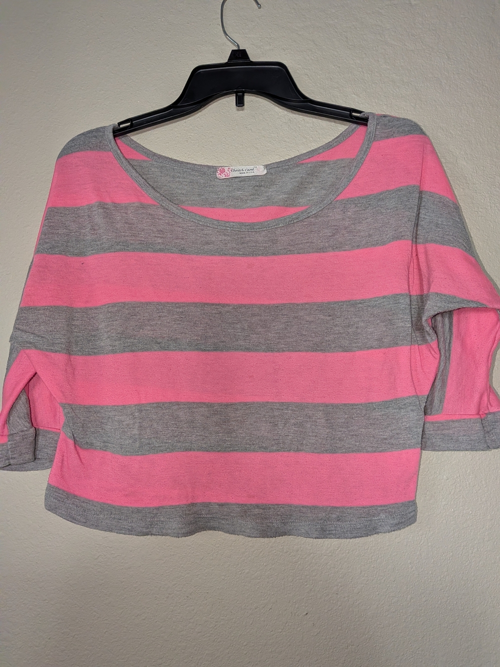 Sweet Claire Pink and Gray Striped Cropped Tee